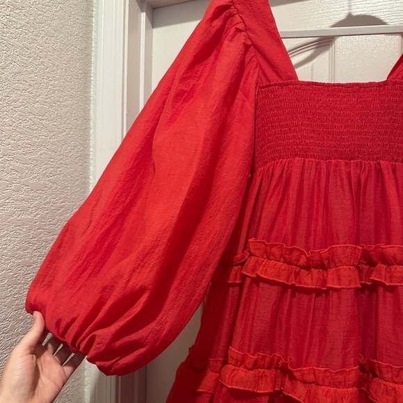 Dream Sister Jane Square Neck Puff Sleeve Tiered Organza Midi Dress - Picture 8 of 9